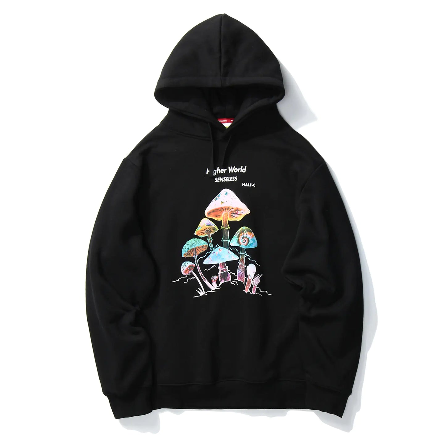 Colorful Fleece Hooded Sweatshirt with Mushroom Print