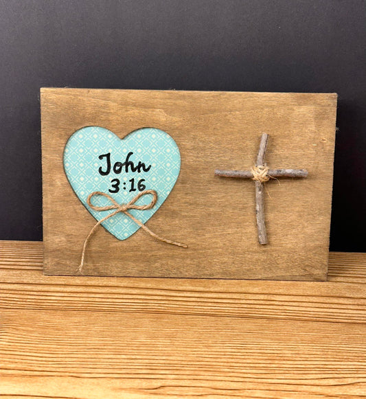 Handmade John 3:16 standing frame